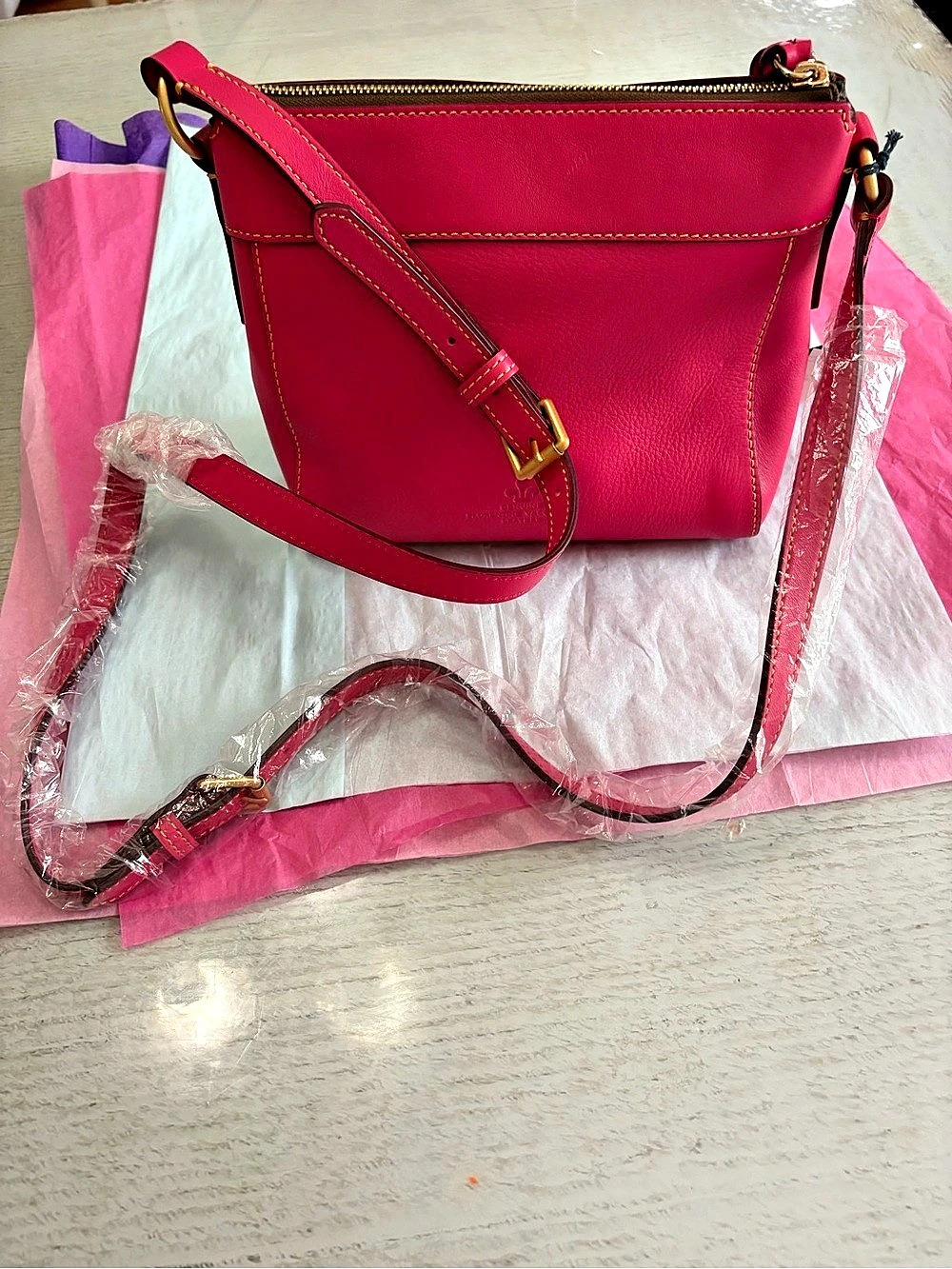 Dooney & Bourke Pebble Grain Zip Crossbody Pink Crossbody Bag